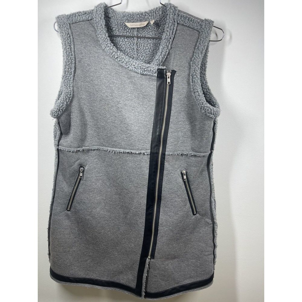 Soft Surroundings Sherpa Lined Moto Vest With Leather And Zipper Accents Size M